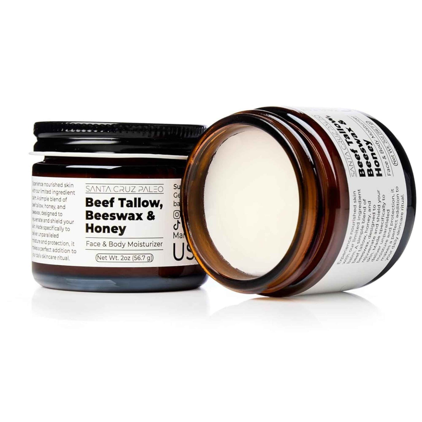 Santa Cruz Paleo Beef Tallow for Skin, Grass Finished & Grass Fed Beef Tallow and Honey Balm Body & Face Moisturizer, Organic Beeswax and Organic Honey, Light Scent, Moisturizing Natural Formula, 2 Oz