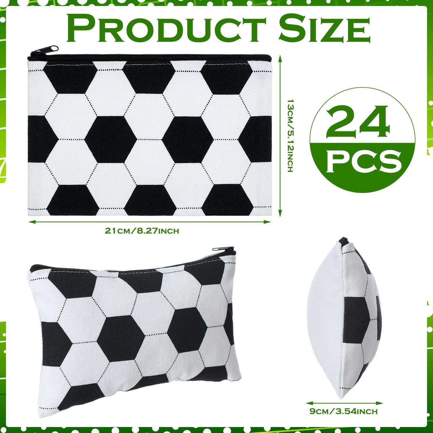 Sweetude 24 Pcs Soccer Sport Makeup Bag Cosmetic Bags Black and White Soccer Gift for Player Party Favor Bags with Zipper Travel Portable Storage Organizer for Women