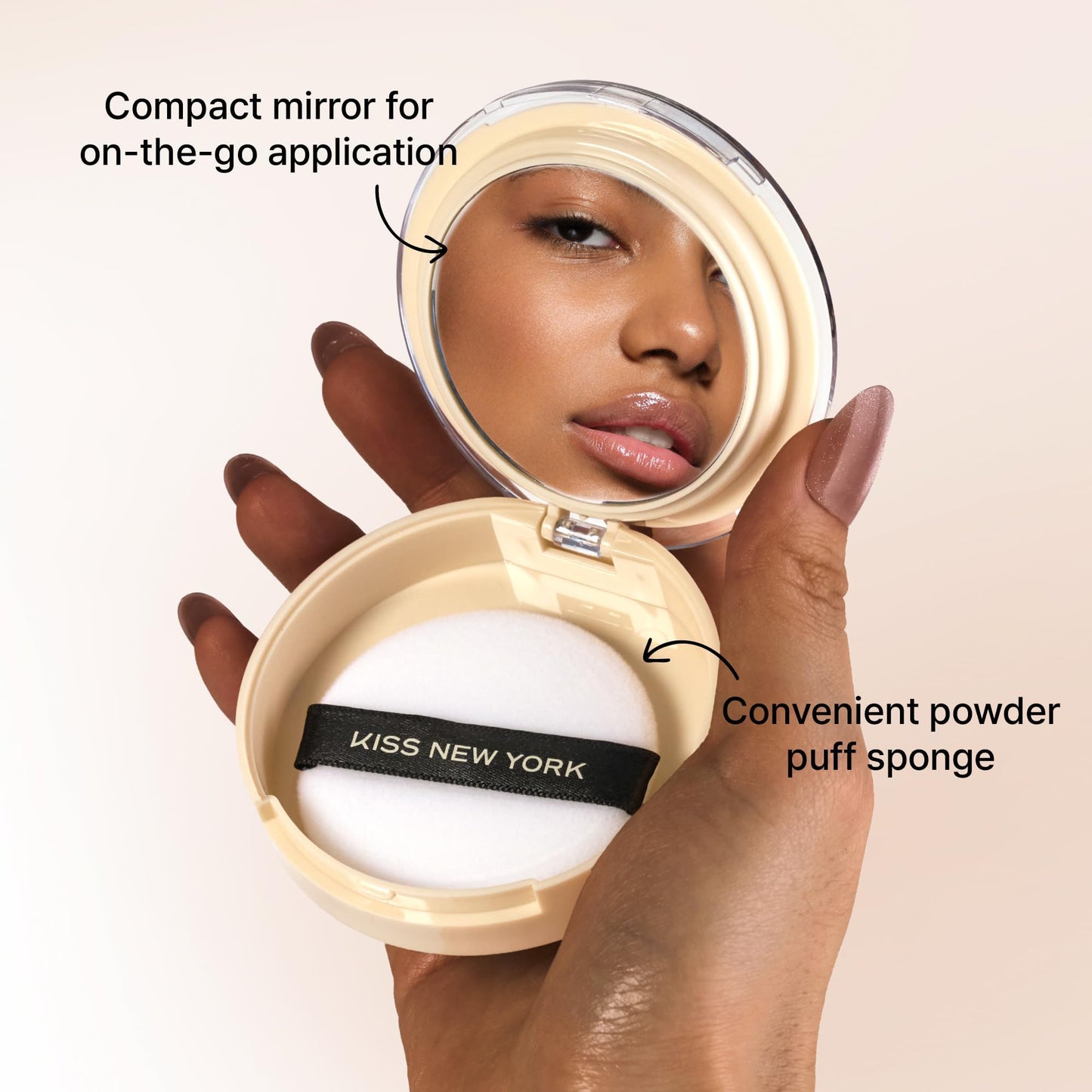 Kiss New York Soft Matte Pressed Powder (Warm Coconut) With Dual Ended Powder Brush Set, Blurring Poreless Face Powder Makeup, Medium Coverage Setting Powder Infused with Salicylic Acid & Niacinamide