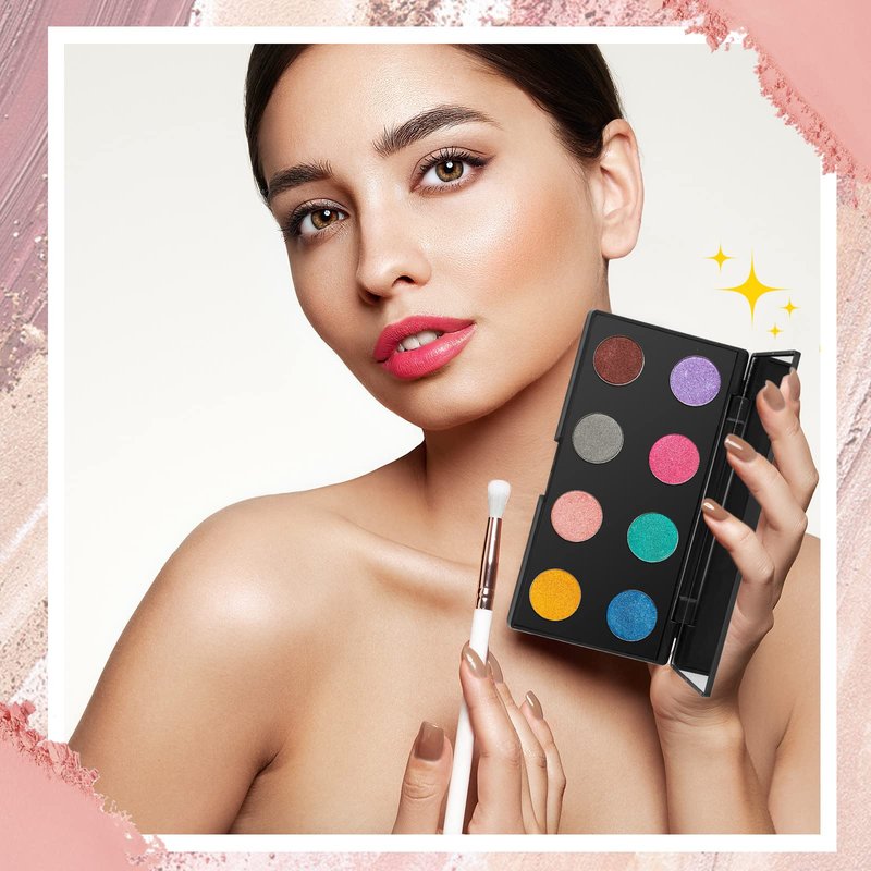2 Pcs Makeup Plastic Magnetic Palette Magnetic Eyeshadow Empty Cream Blush Palette with Mirror and 30 Round Adhesive Metal Stickers for Eyeshadow Lipstick Blush Powder Foundation, Black