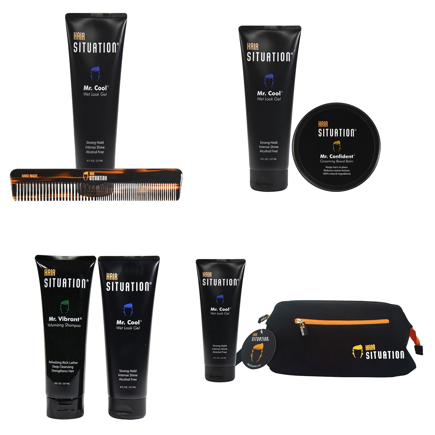 Hair Situation Mr. Cool Wet Look Strong Hold Hair Styling Hair Gel, High Shine, Anti-Humidity Shield, Anti-Frizz Fly Away, Alcohol-Free, No Flake Formula Made with Vitamins to Strengthen Hair, 8 Fl Oz
