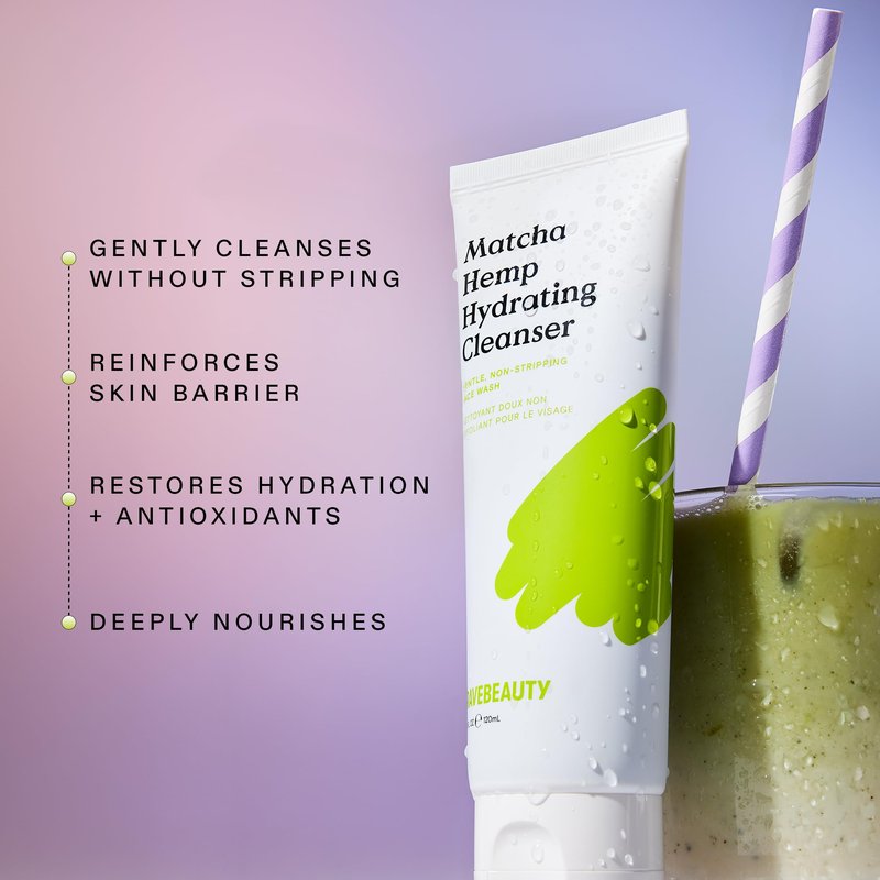 KraveBeauty Matcha Hemp Hydrating Cleanser for Dry or Sensitive Skin, Gentle, Non-Stripping Face Wash with Matcha, Hemp Seed Oil & Glycerin, Fragrance Free, 120ml