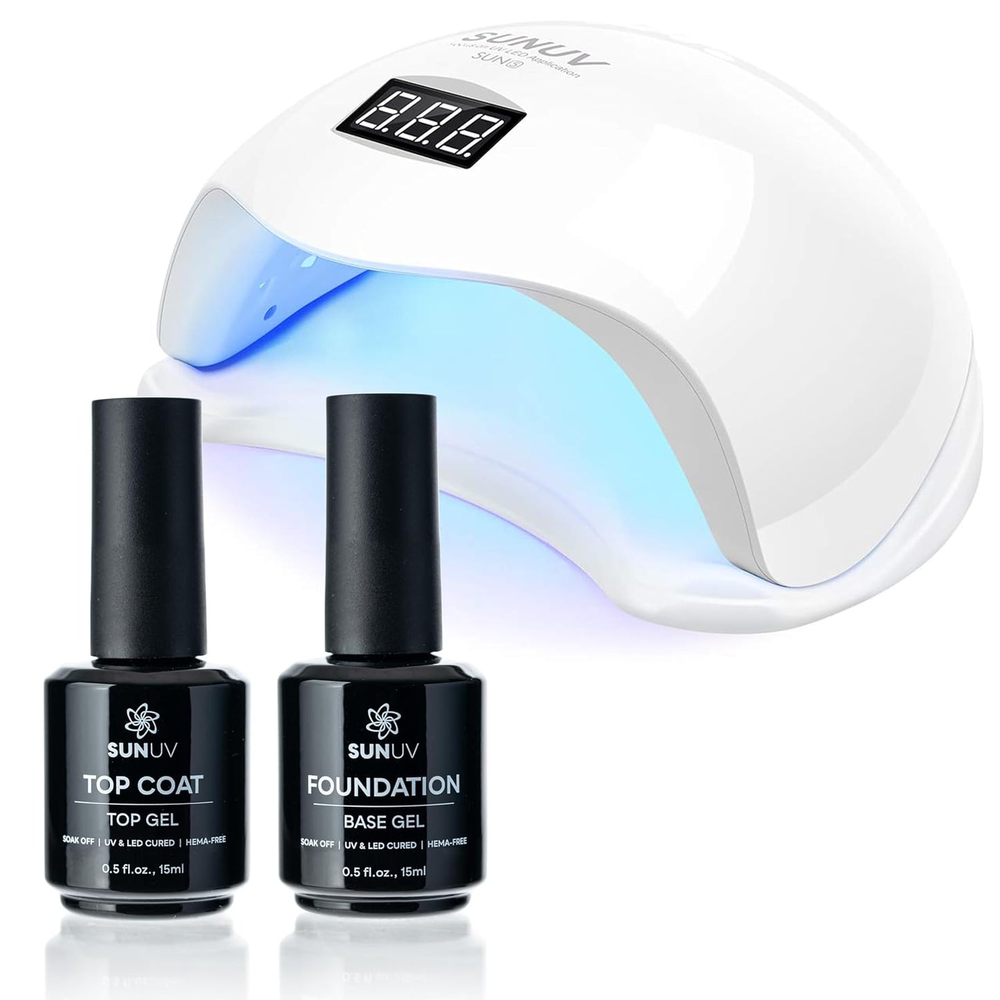 SUNUV UV Light for Nails - 15ml Top & Base Coat Gel Polish Set for Home & Salon Use