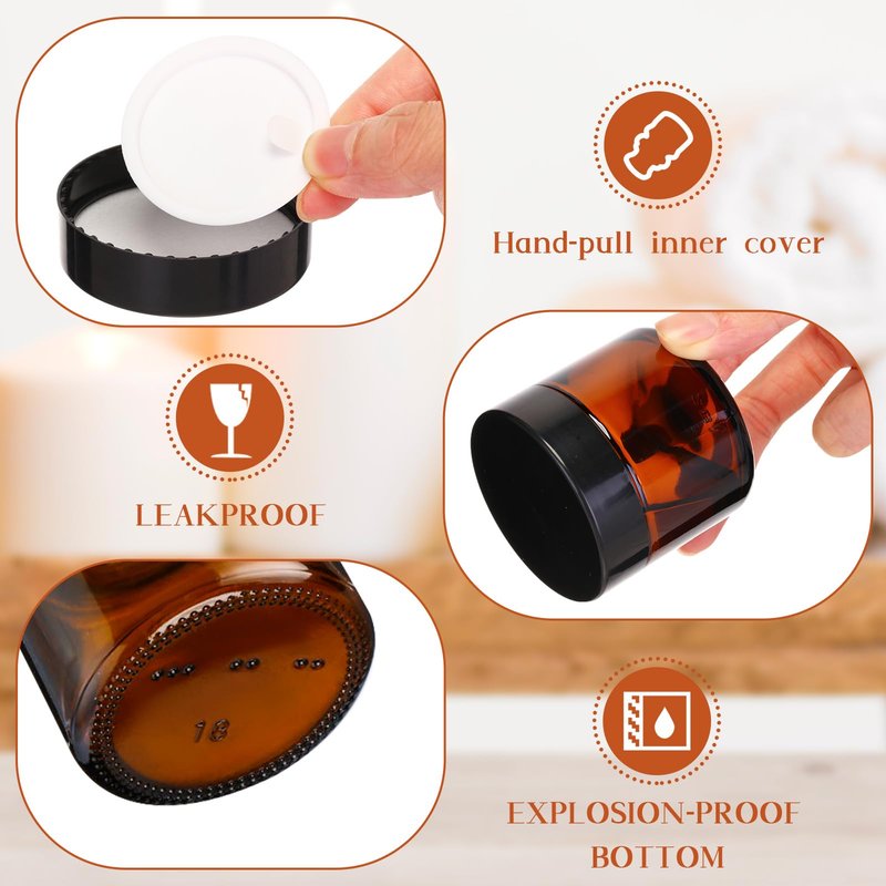 Layhit 24 Pcs 2 oz Glass Jars with Lids Bulk, Small Jars Containers Travel Storage Jar with Inner Liners Labels for Lotions, Cream, Lip Balm (Amber,Black Lid)