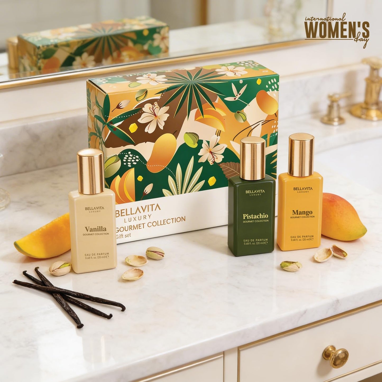 Bellavita Luxury Unisex Gourmet Perfume Gift Set with Vanilla, Mango, and Pistachio | 60ml | Perfume for Men and Women | Nutty Pistachio, Mango, and Vanilla Notes | Long Lasting Unisex Fragrance