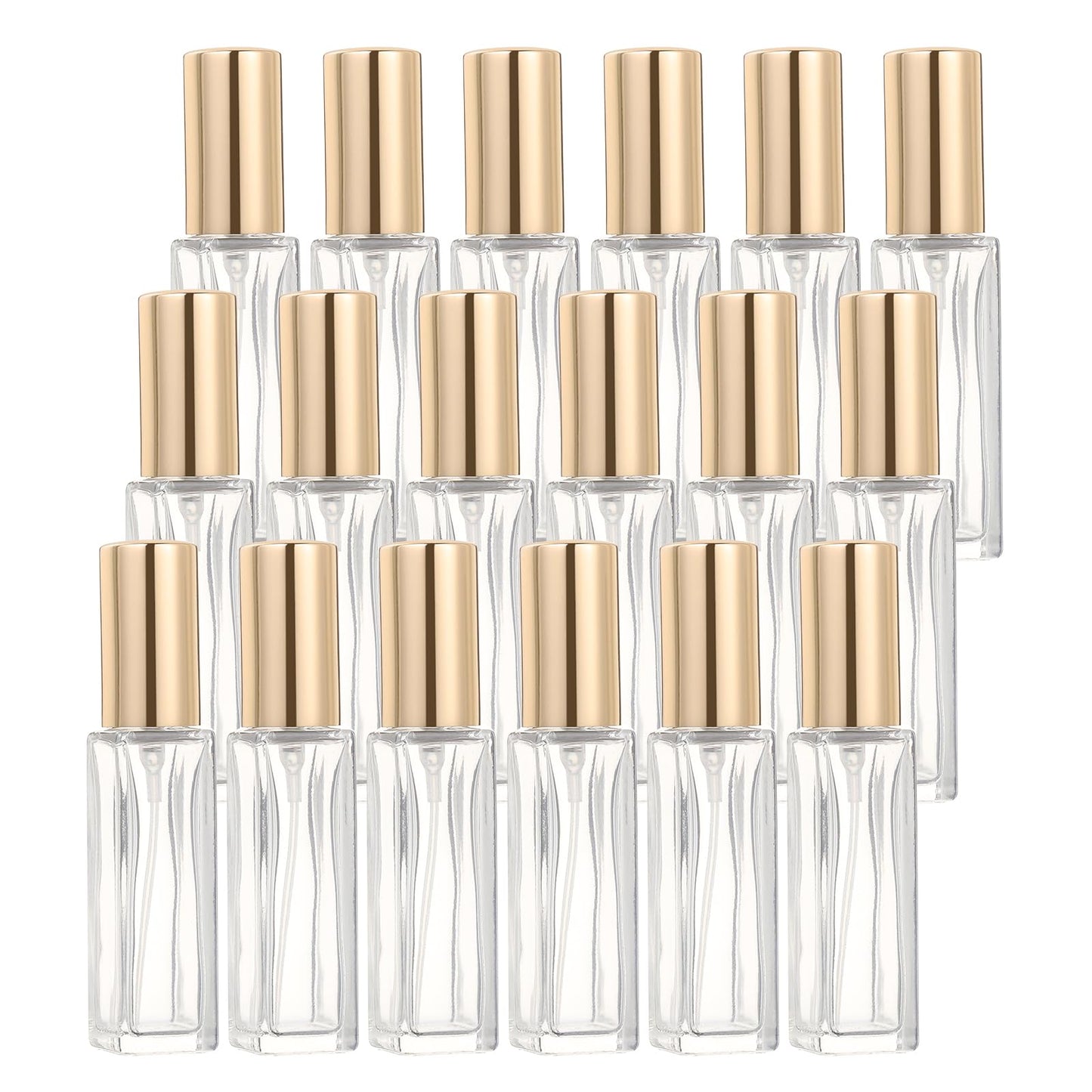 uxcell 8ml Glass Mini Perfume Bottles, 20Pcs Fine Mist Bottle Refillable Empty Mini Spray Bottles with Aluminized Nozzle for Perfume, Travel Liquid, Essential Oil(Clear/Gold)
