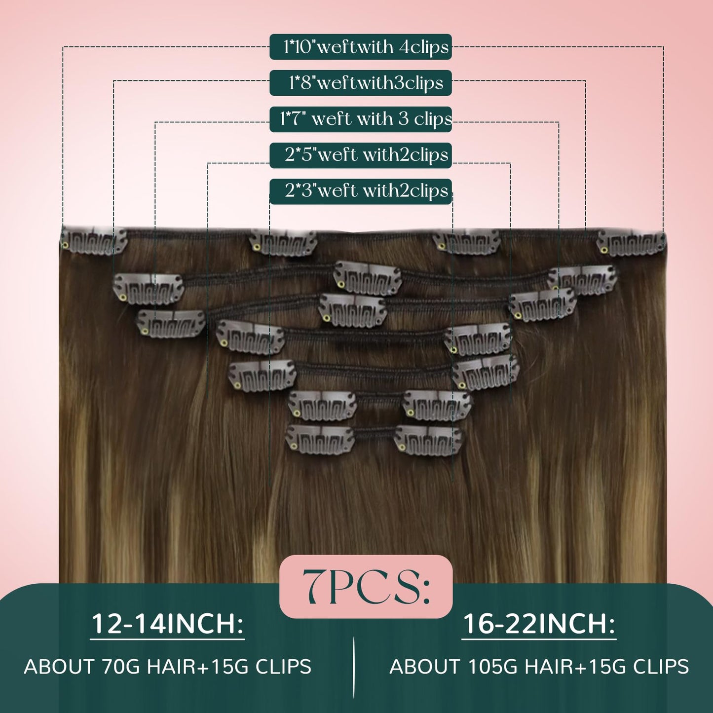 Easyouth Clip in Hair Extensions Human Hair Balayage, Remy Hair Clip in Extensions Ombre, Medium Brown Fading to Caramel Blonde, Real Hair Extension Clip in Human Hair for Beginners, 14In 85g 7pcs