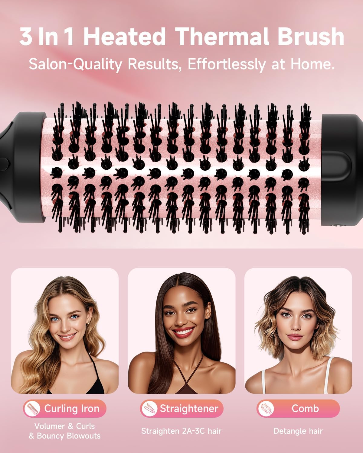 Heated Round Thermal Brush - 1.5 Inch with 3 Temperature Settings | Fast Blowout, Reduces Frizz, Includes Velvet Pouch