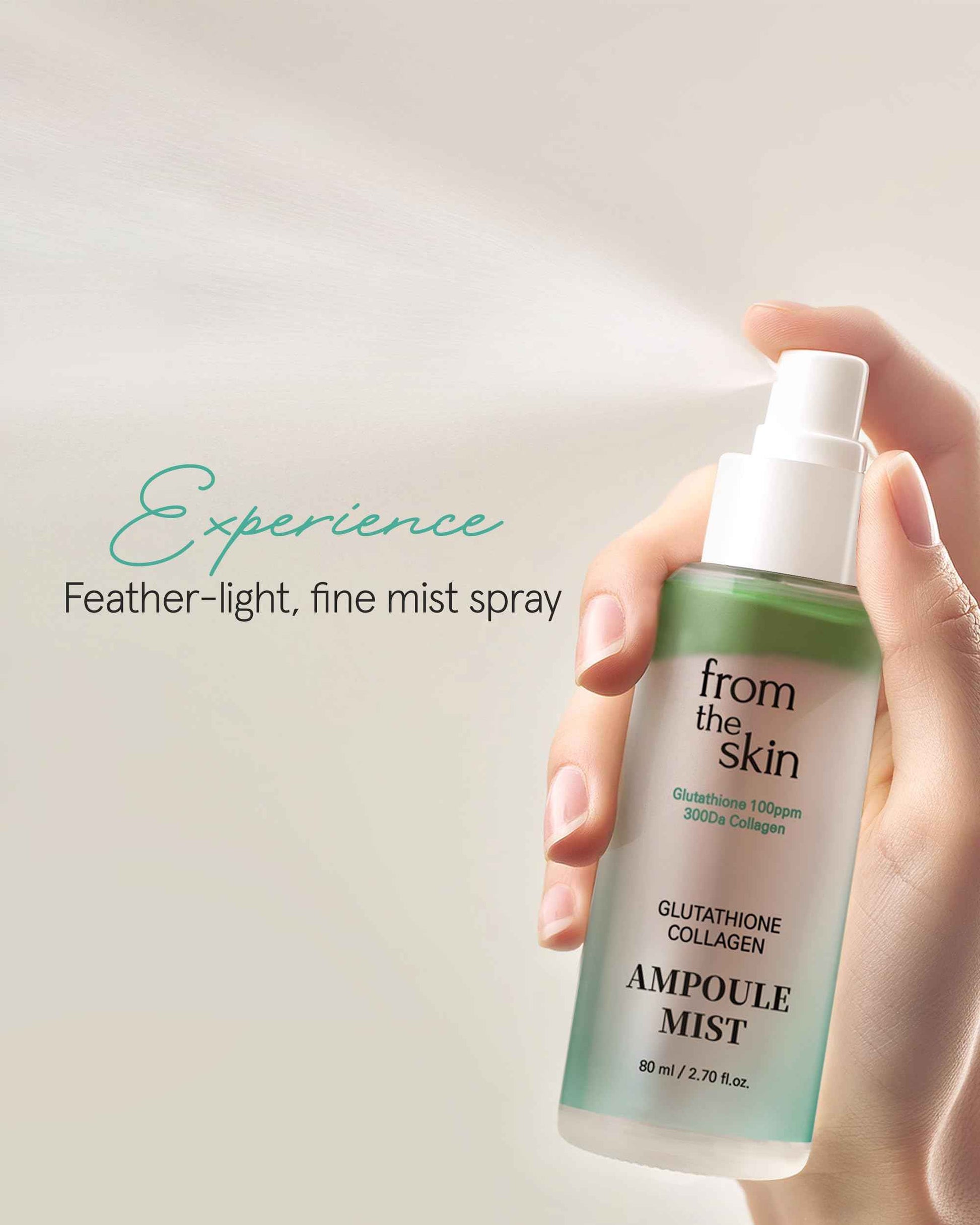 FROM THE SKIN Glutathione Collagen Ampoule Mist – Rejuvenating Facial Serum Spray for Hydration and Collagen Boost - Panthenol, Lactobacillus - For All Skin Types, 2.7 fl.oz.