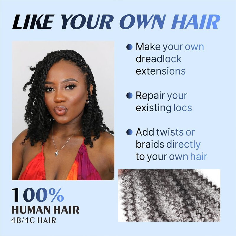 afro kinkys bulk human hair 8-28 inch afro kinky bulk 100% human hair for dreadlock extensions repair loc making twists (1 B, 20 Inch)