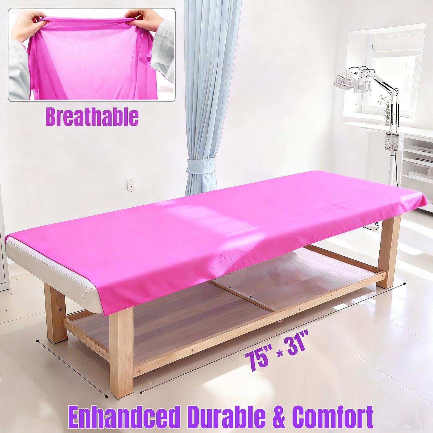 YILUFA1688 100 Pcs Massage Table Sheets Disposable Bed Cover Non Woven Fabric Breathable Sheets for Massage,Spa, Beauty Salon, Facial,Tattoo, Waxing, Esthetician (71"x 31" Pink)
