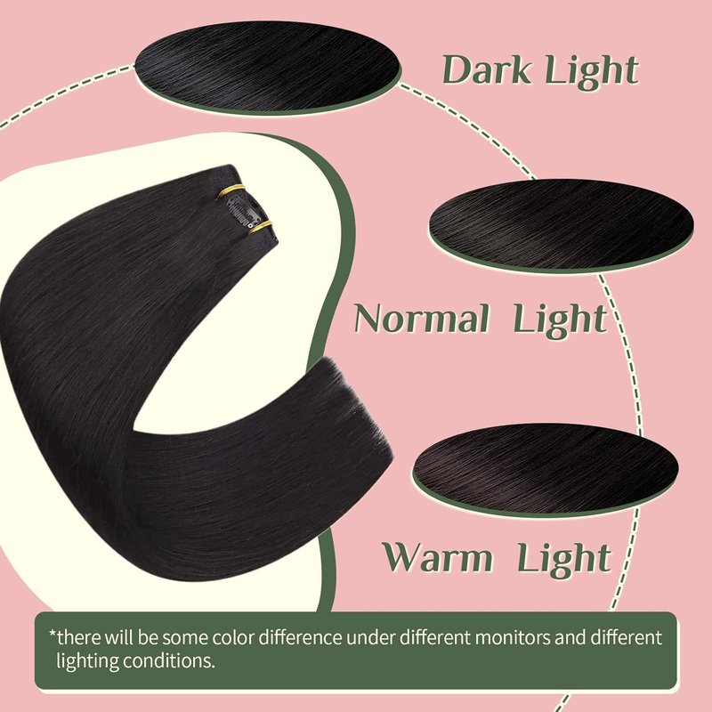 Natural Straight Clip-In Hair Extensions - 16 Inch, 120g Real Human Hair, Black - 7 Pieces