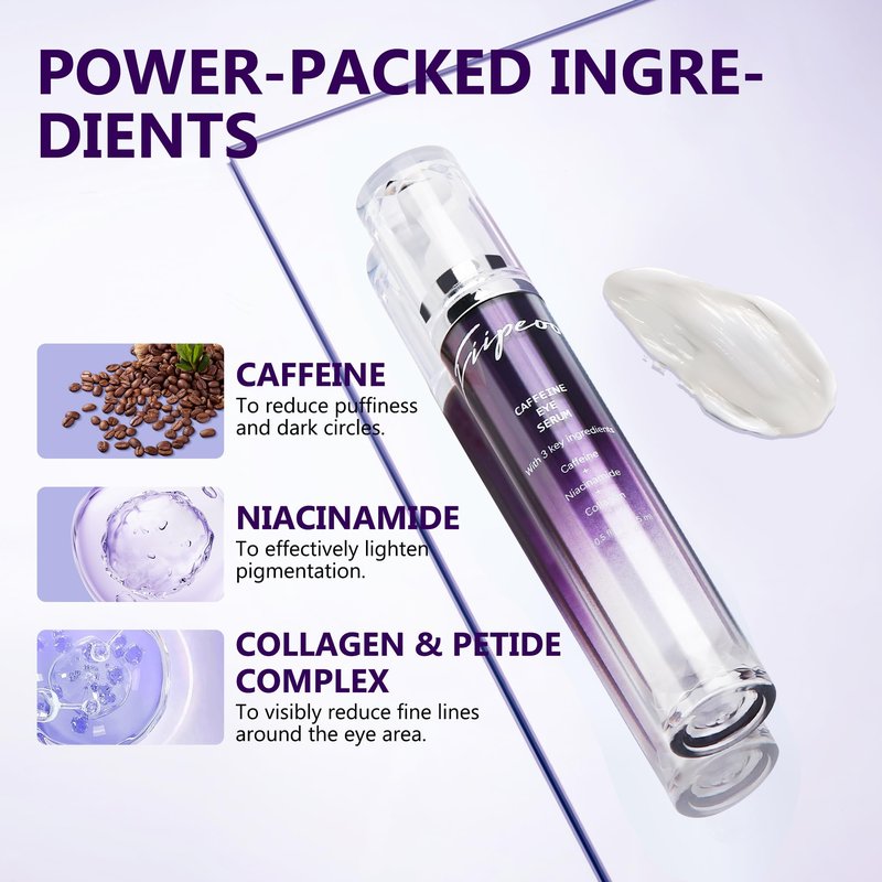 Caffeine Eye Cream for Dark Circles - Caffeine Eye Serum Infused with Collagen and Niacinamide, Cream for Puffines and Bags Under Eyes w/ 360° Depuffer Roller (0.5 Fl Oz (Pack of 6))