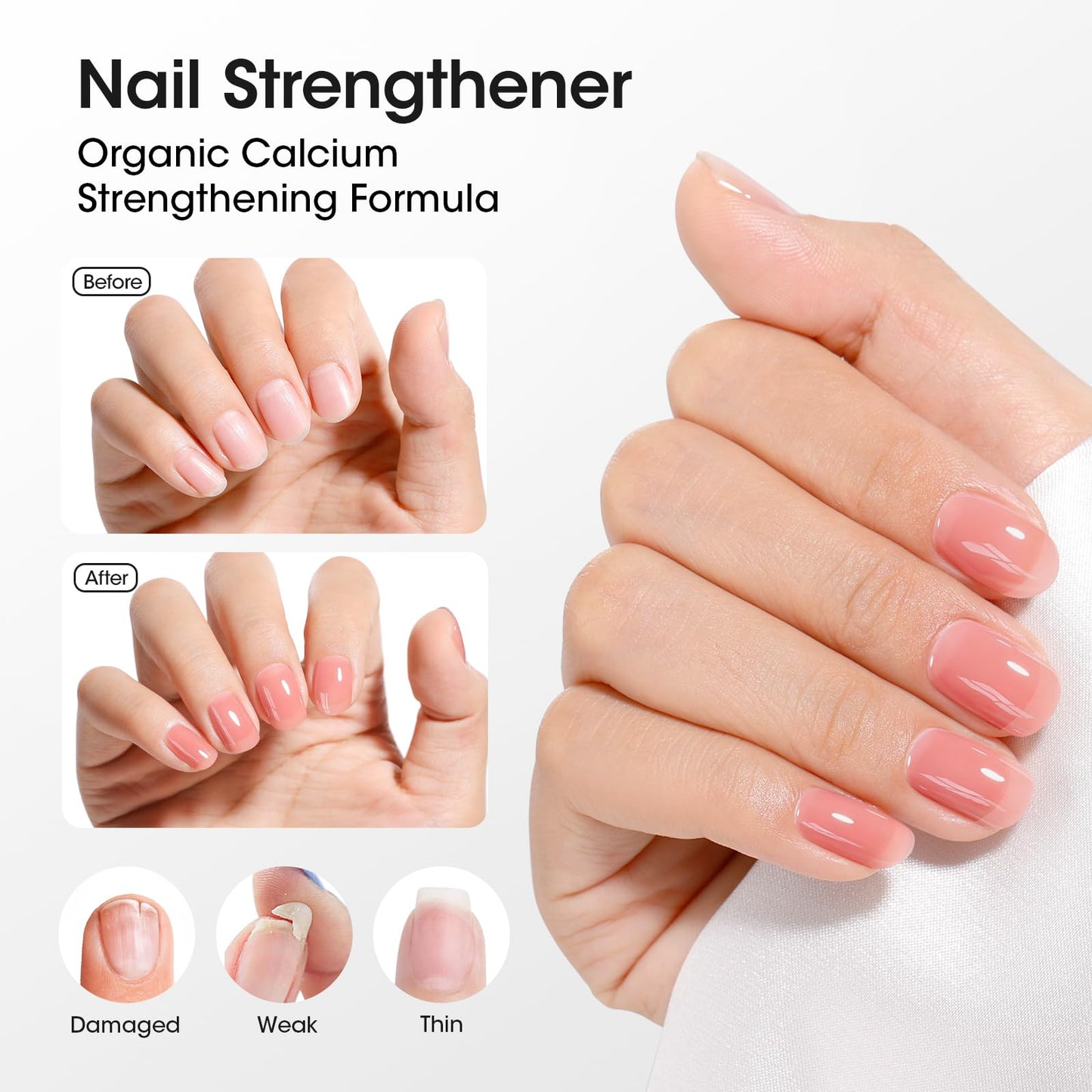 GELLEN 4-In-1 Illuminating Nail Concealer Base Coat Polish Dusty Rose Pink, Sheer Nail Strengthener Ridge Filler for Nails, Calcium Formula Smoothes Strengthens Nails, Quick Dry, Hema Free, Non-toxic