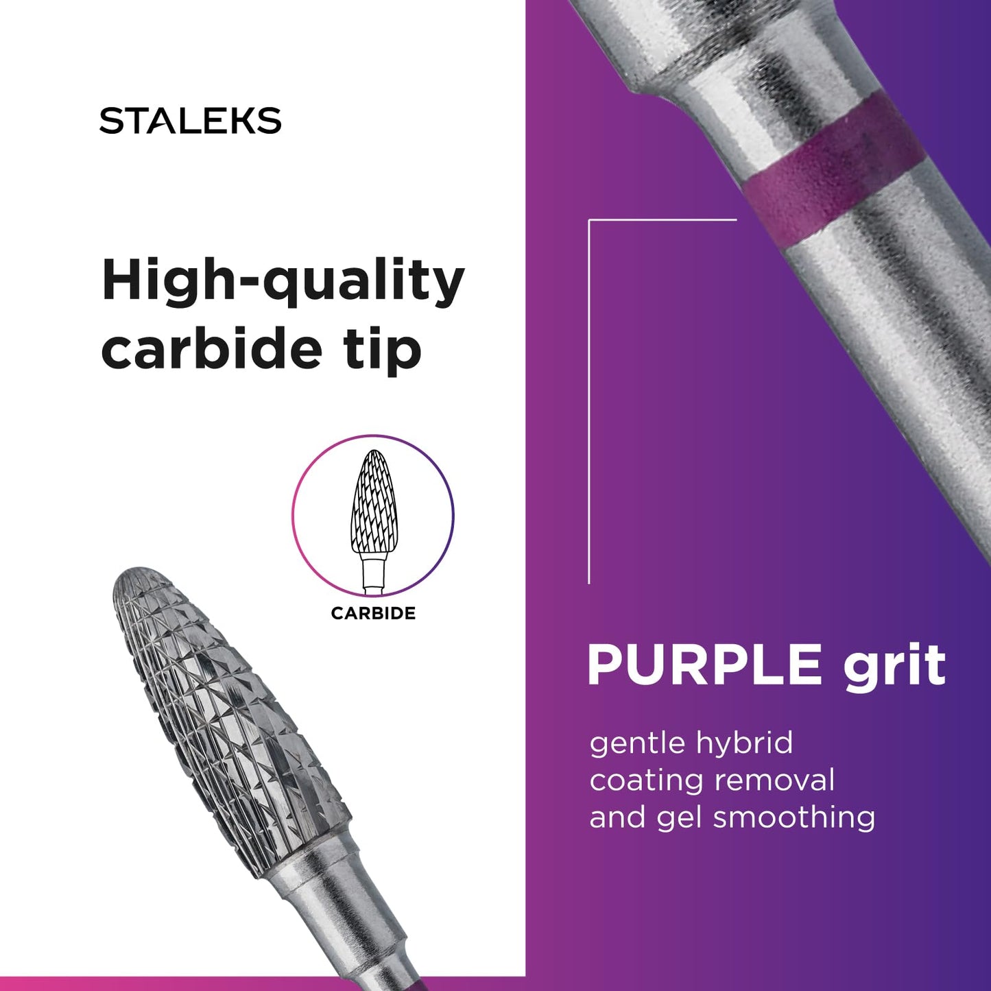STALEKS PRO Expert Carbide Nail Drill Bit (Corn, Purple, 5mm Head / 13mm WP) – Coarse Hardness for Artificial Nail Correction & Gel Polish Removal in Hardware Manicure/Pedicure