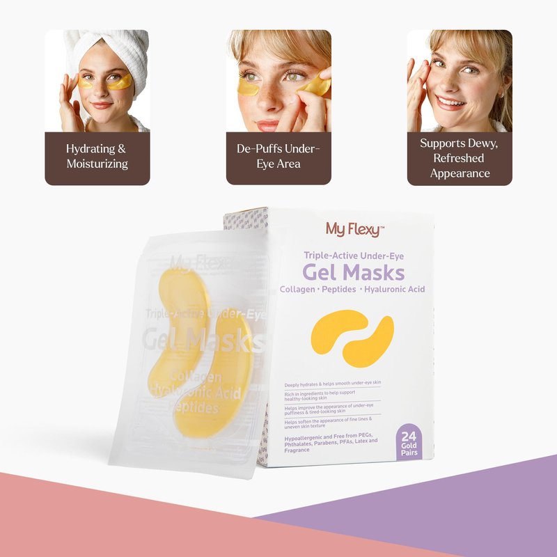 My Flexy Under Eye Patches, 24K Gold Under Eye Mask for Puffy Eyes and Dark Circles & Undereye Bags, Collagen & Peptides Skincare, Gold Eye Masks, Gifts for Women, Vegan Self Care