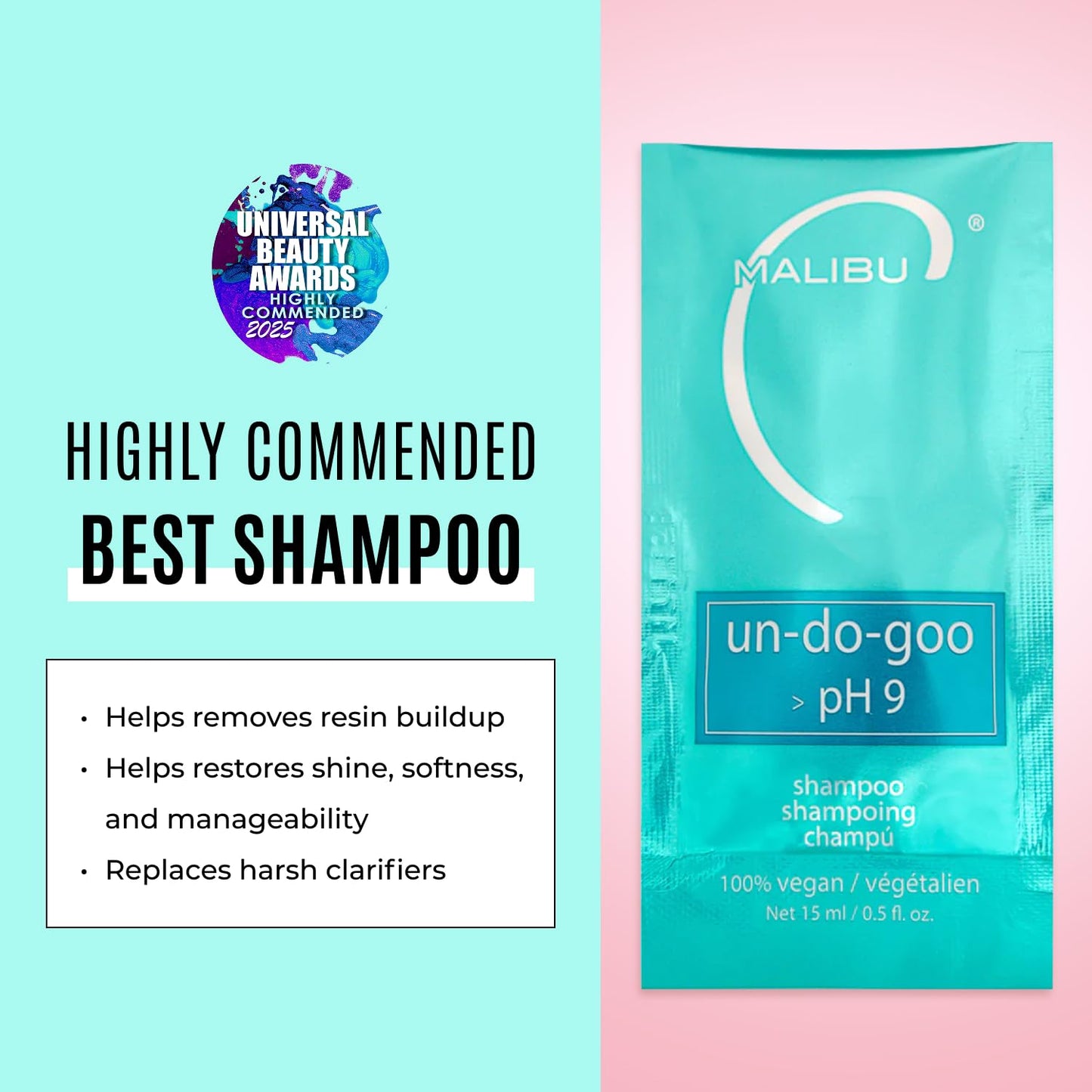 Malibu C Un-Do-Goo Clarifying Shampoo - Removes Product Build Up and Resins from Hair - Shine Restoring, Sulfate-Free Cleanser (12 Packets)