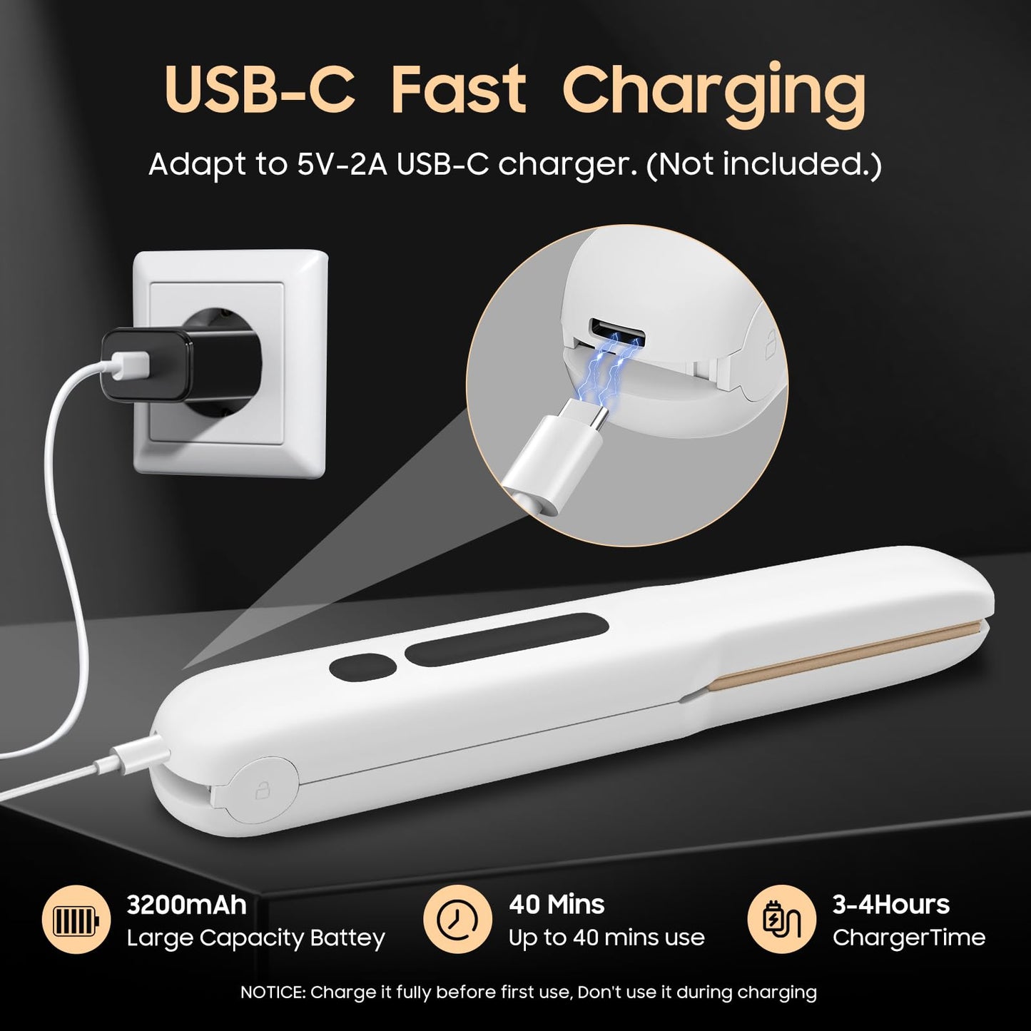 Cordless Hair Straightener and Curler, 2 in 1 Portable Mini Flat Iron & Curling Iron, Fast Heating & Titanium Plate Straightener with 4 Adjustable Temp,Travel Size Preferred Gifts (Orange-White)