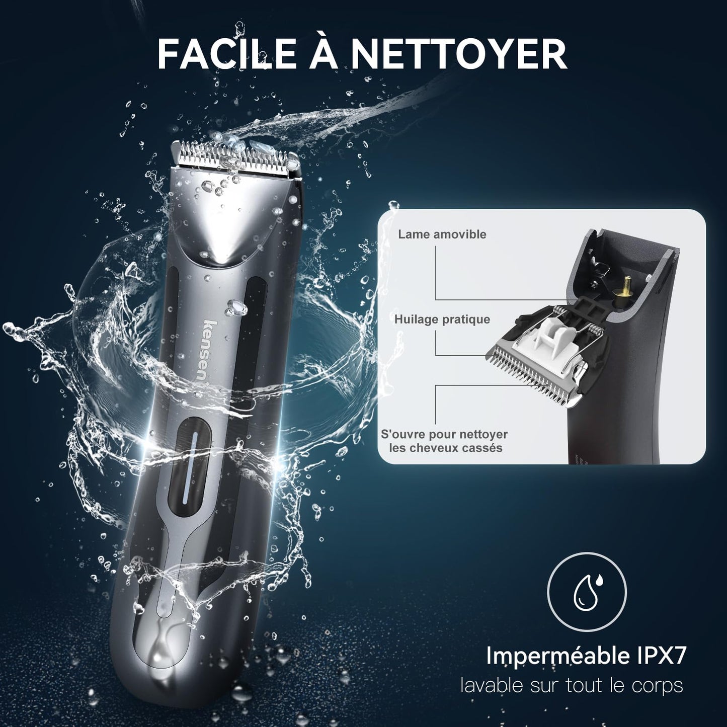 kensen Body Hair Trimmer for Men - Manscape Electric Shavers for Men, Rechargeable Pubic Hair Trimmer with Replaceable Ceramic Blade Head IPX7 Waterproof Wet/Dry Groin Trimmers Ball Shaver (Black)