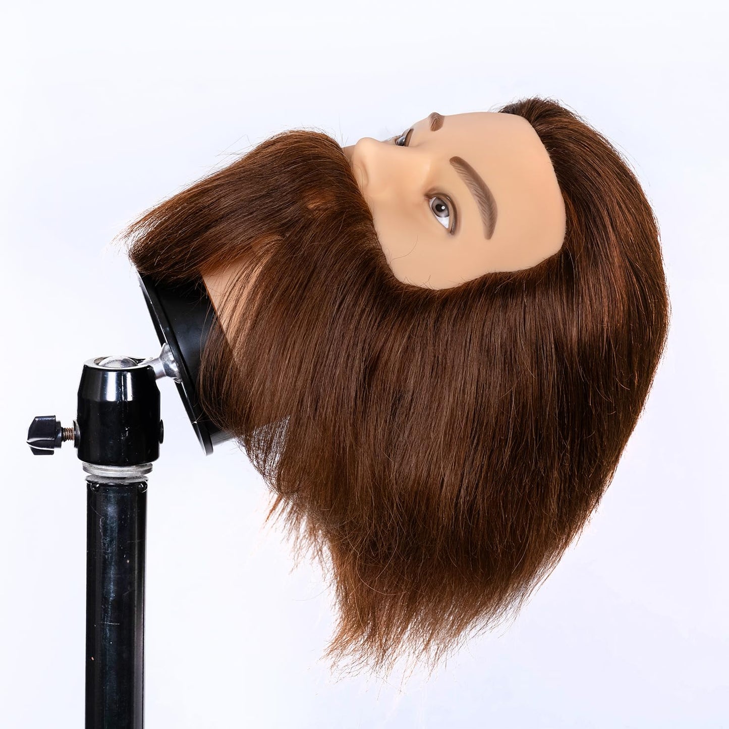 Human Hair Male Mannequin Head - 100% Realistic Cosmetology Display with Stand | Brown with Beard