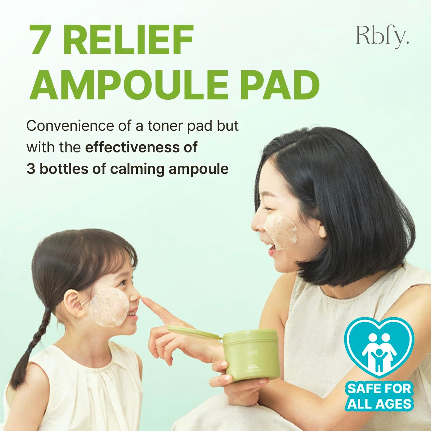 Rbfy. 7 Relief Pure Centella Ampoule Toner Pad, Calming & Soothing, Redness Reduction and Hydrating for Sensitive, Dry and Stressed Skin, Hypoallergenic, For the Whole Family, Korean Skincare, 60 Pads
