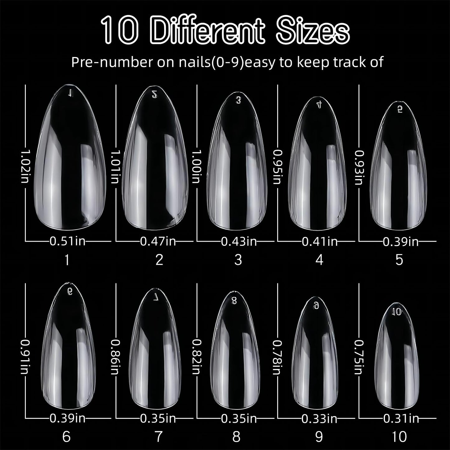 1000Pcs Soft Gel Nail Tips Clear Almond and Square Medium Nails Set