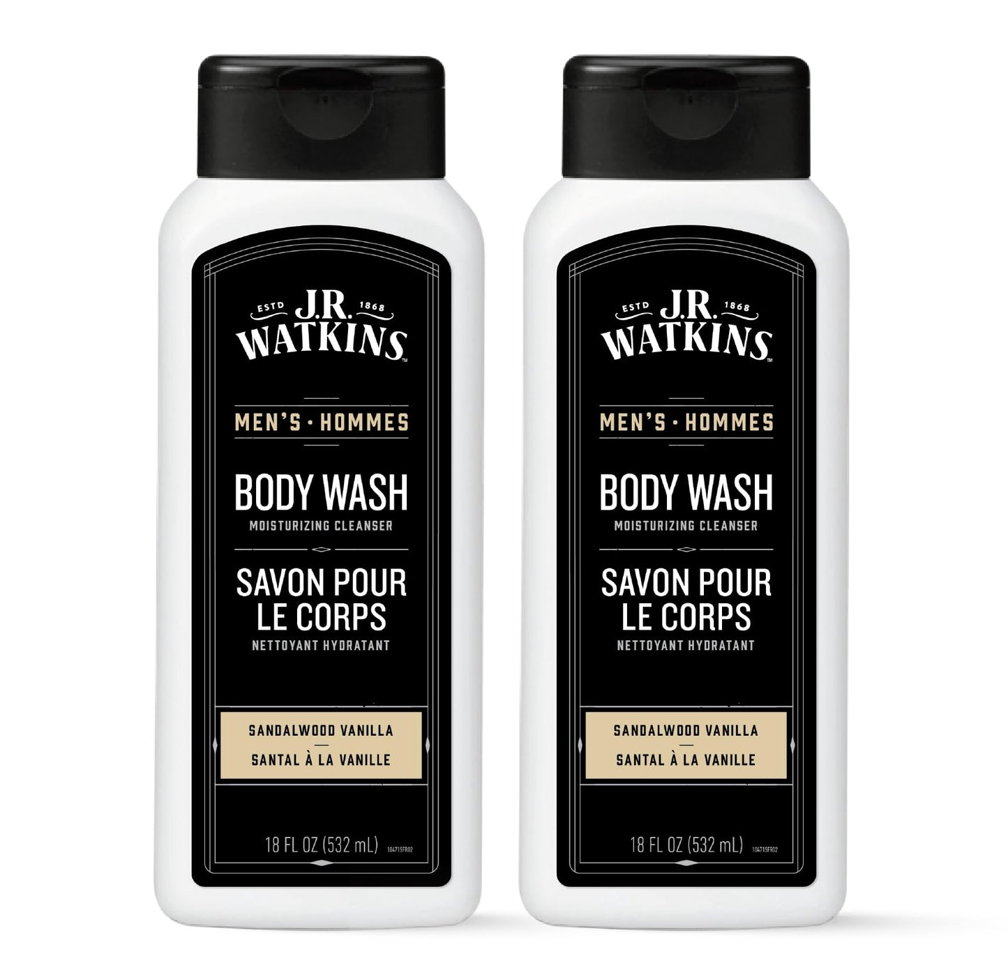 J.R. Watkins Body Wash Men's Sandalwood Vanilla, 18 fl oz, 2 Pack