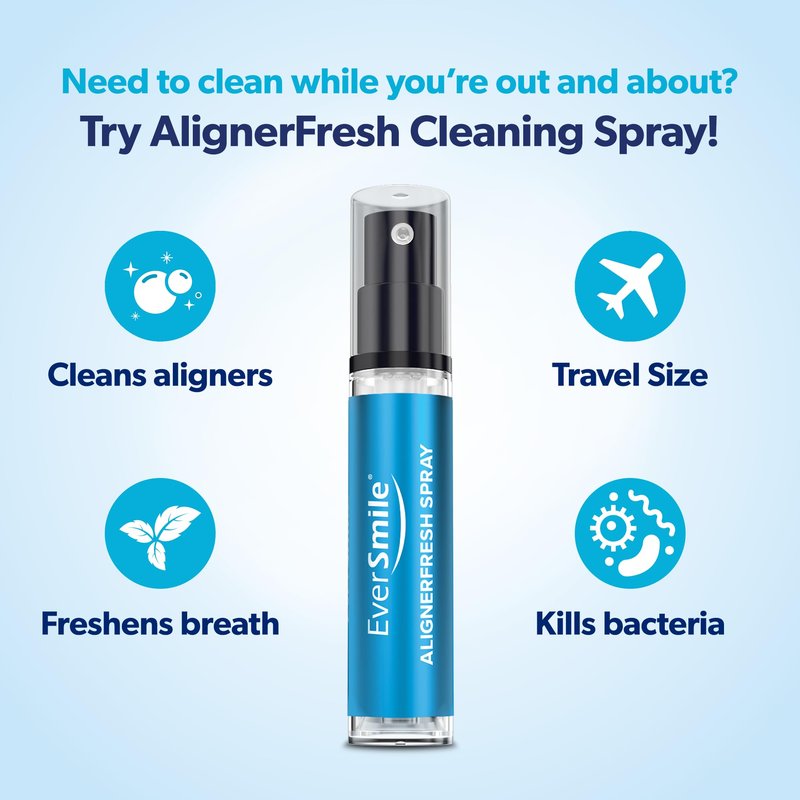 EverSmile AlignerFresh Cleaning Spray for Invisalign and All Clear Aligners and Retainers – On-the-Go Cleaning & Teeth Whitening, Kills Bacteria, Fights Bad Breath – Mint Flavor, 10ml (6 Pack)