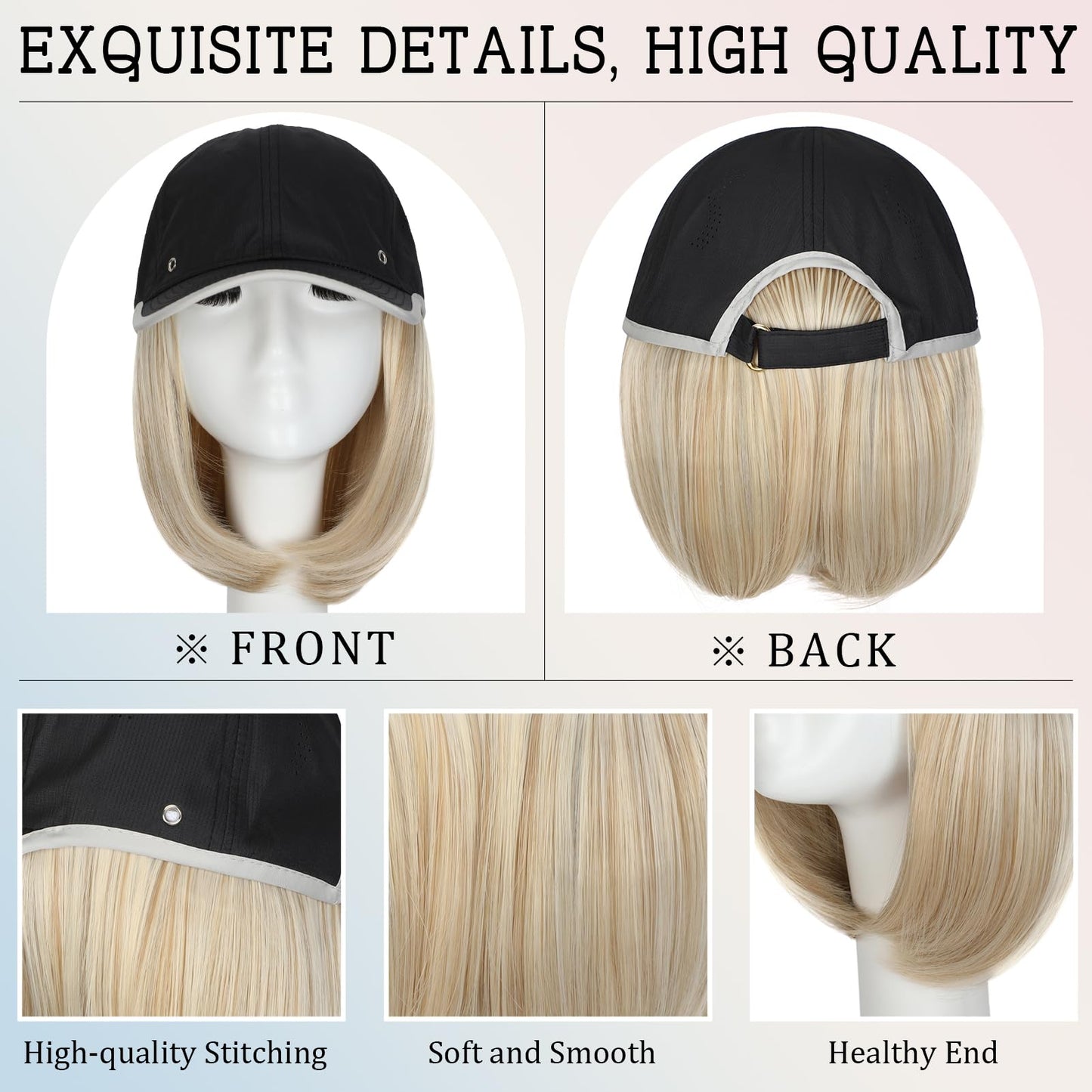 Qlenkay Waterproof Baseball Cap Attached with Curly Wavy Bob Hair Soft Crown Adjustable Quick Dry Hat Wig 14in Short Synthetic Hairpiece for Women Ash Blonde Mix Light Brown