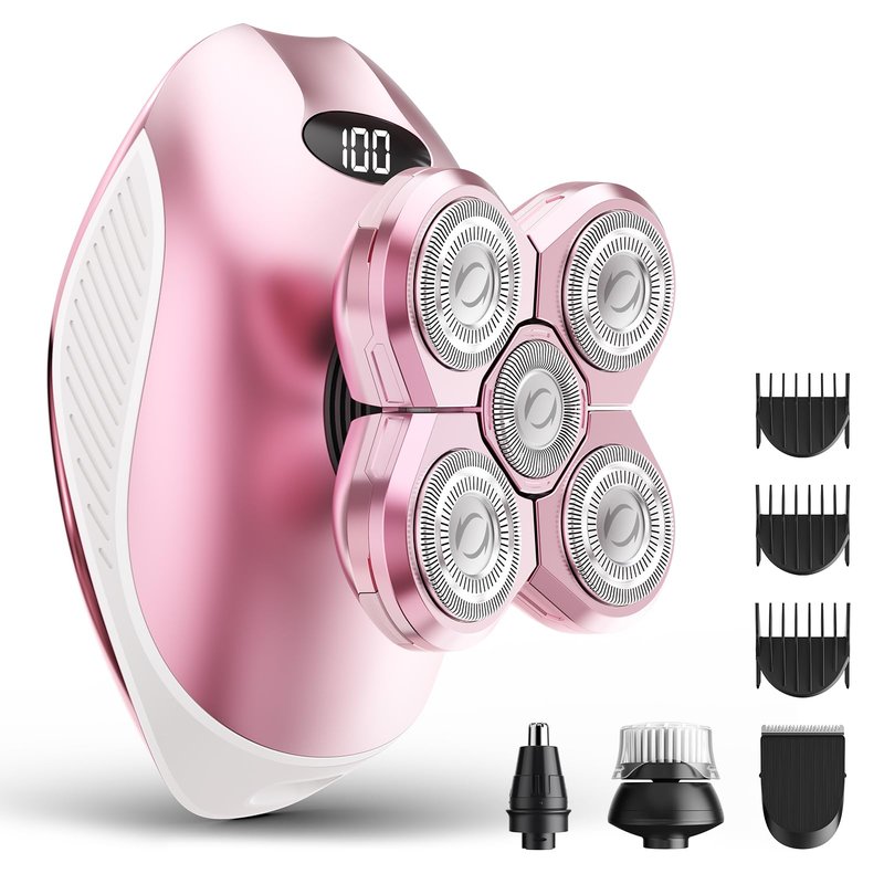 Electric Razors for Women, 5-in-1 Multi-Function Womens Razor with LED Display, Rechargeable Waterproof Electric Shaver, Ideal Travel Trimmer Body Hair Remover for Legs, Face, Armpits &Bikini (Pink)