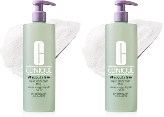Clinique 3-Step All About Clean Liquid Gentle Facial Cleanser Soap | Face Wash For Dry Combination Skin | Type 2,13.5 Fl Oz,(Pack of 2)