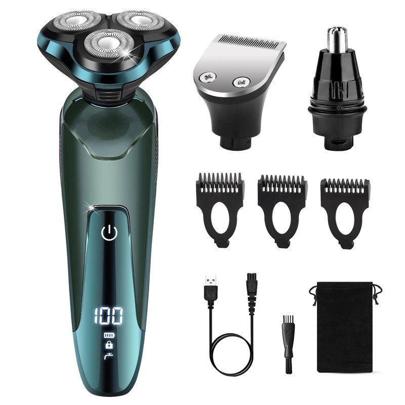 Tuyaguard Electric Razor for Men, Cordless Rechargeable 3D Rotary Shaver with LED Display, Wet/Dry Waterproof Men’s Shaving Kit with Pop-Up Trimmer, Ideal Razor Gift for Husband, Dad, Boyfriend