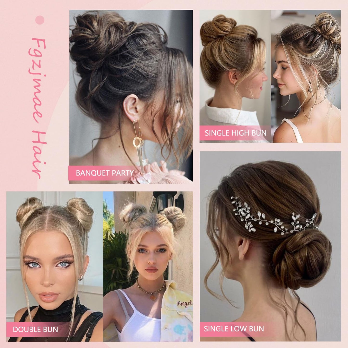 FGZJMAE Human Hair Bun #1B Natural Black Wavy Tousled Stretchy Fluffy Donut Updo Human Hair Bun Extension Chignons Scrunchies Ponytail Extensions(2 Count #1B Natural Black