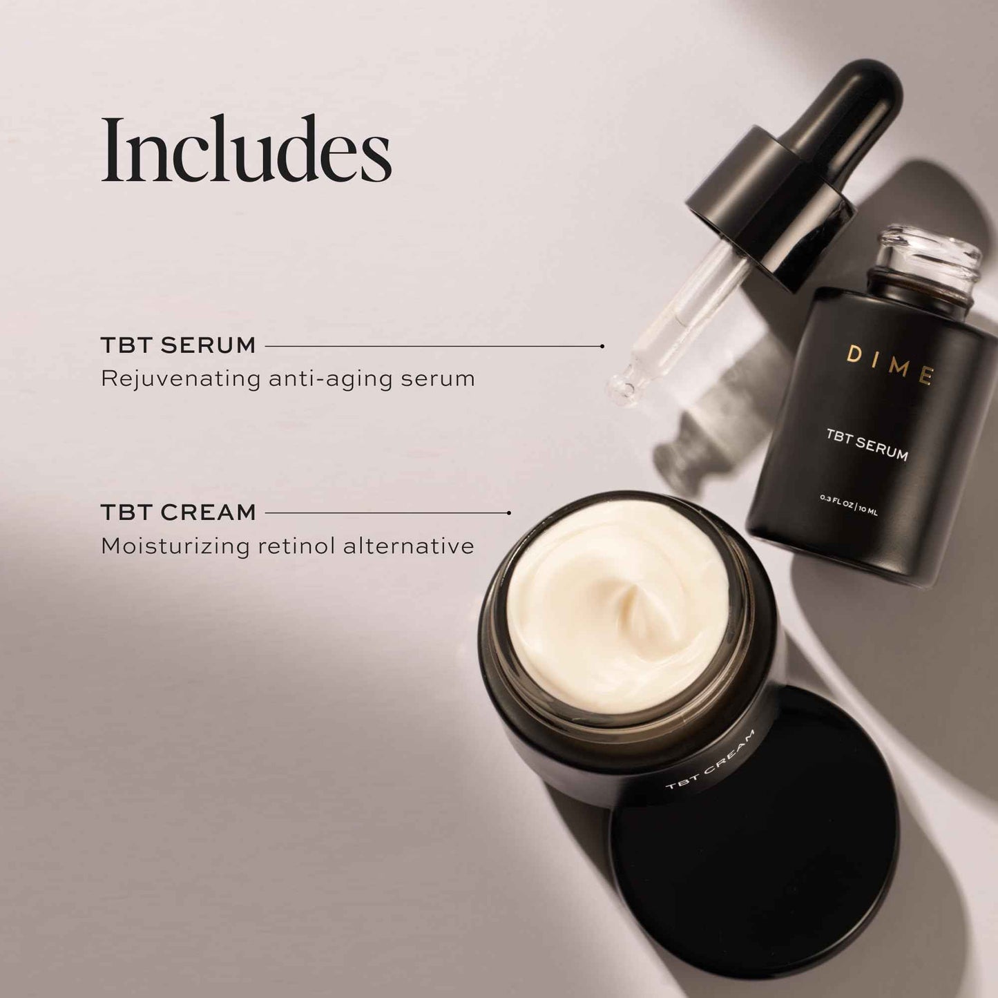 DIME Beauty TBT Reviving Skincare Set ($32 Value) - Includes TBT Cream (15 ml) + Serum (10 ml), Formulated with Bakuchiol, a Clean Retinol Alternative to Reduce the Appearance of Fine Lines