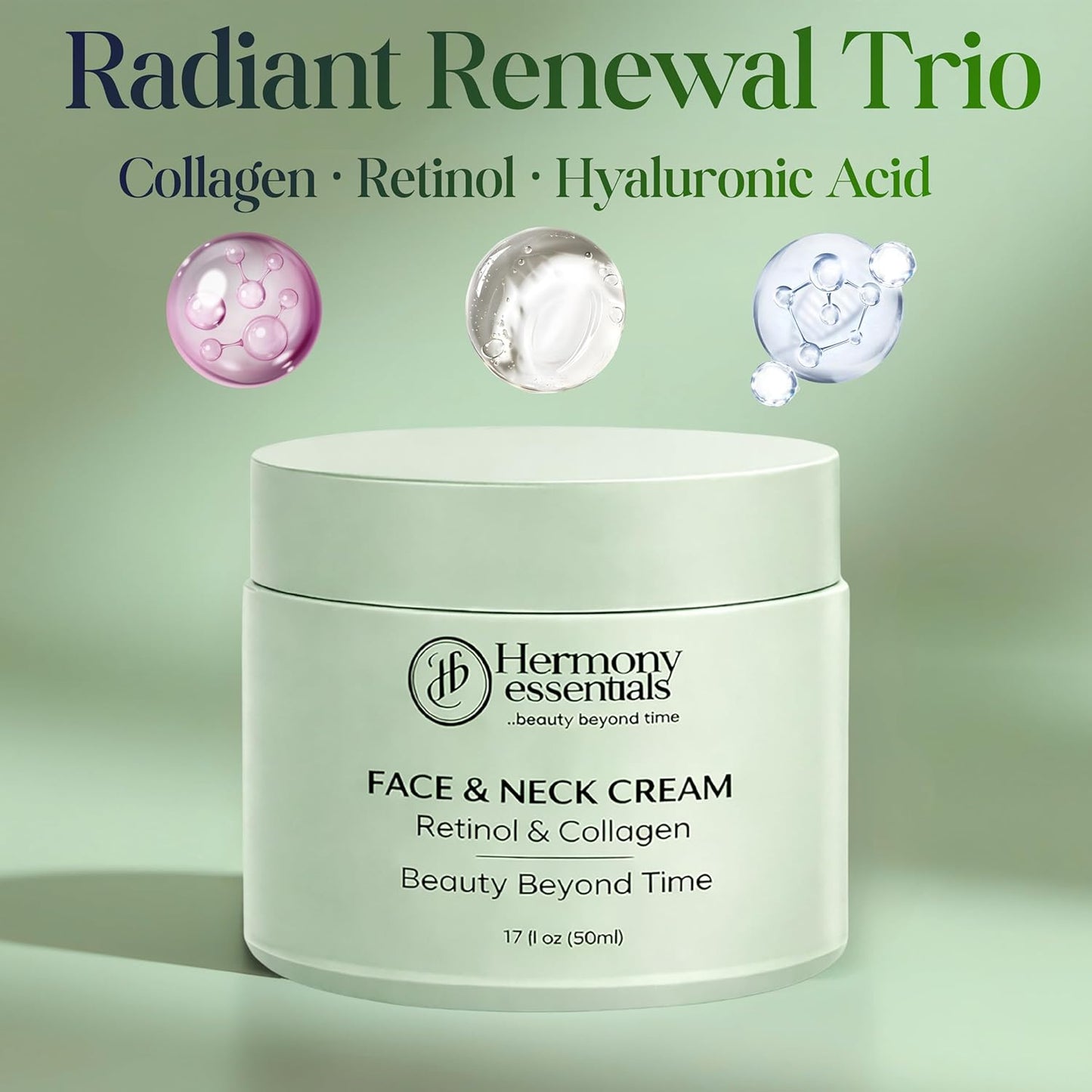 Collagen Retinol Hyaluronic Acid Cream - Anti-Aging Daily Moisturizer for Face & Neck | Lightweight, Fast-Absorbing, 1.7 fl oz