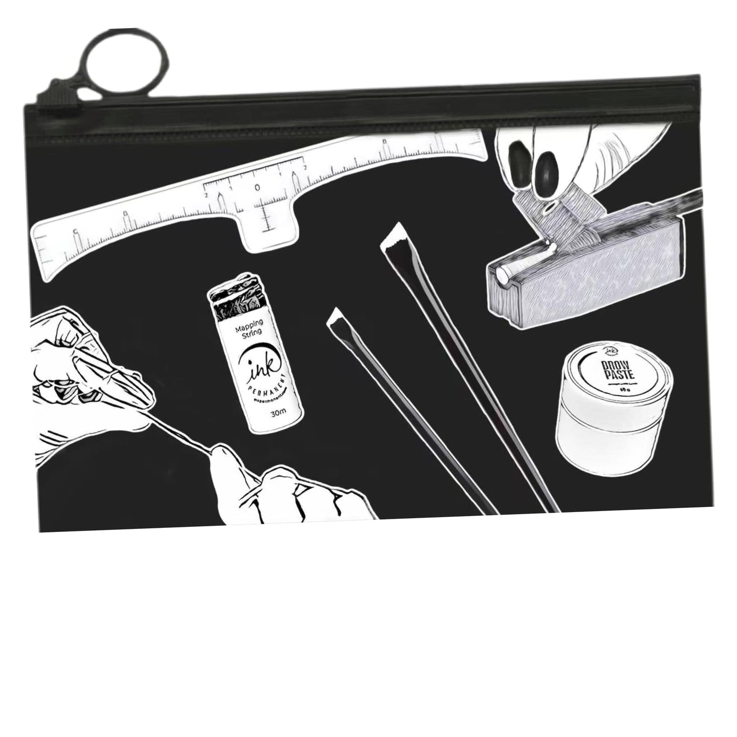 Eyebrow Mapping Kit with 30m White Mapping String, 15g White Brow Paste, 2 Eyebrow Brush Set, Microblading Pencil for Outlining, Pencil Shaper and Blades, 20 Brow Ruler Stencils + Instructions