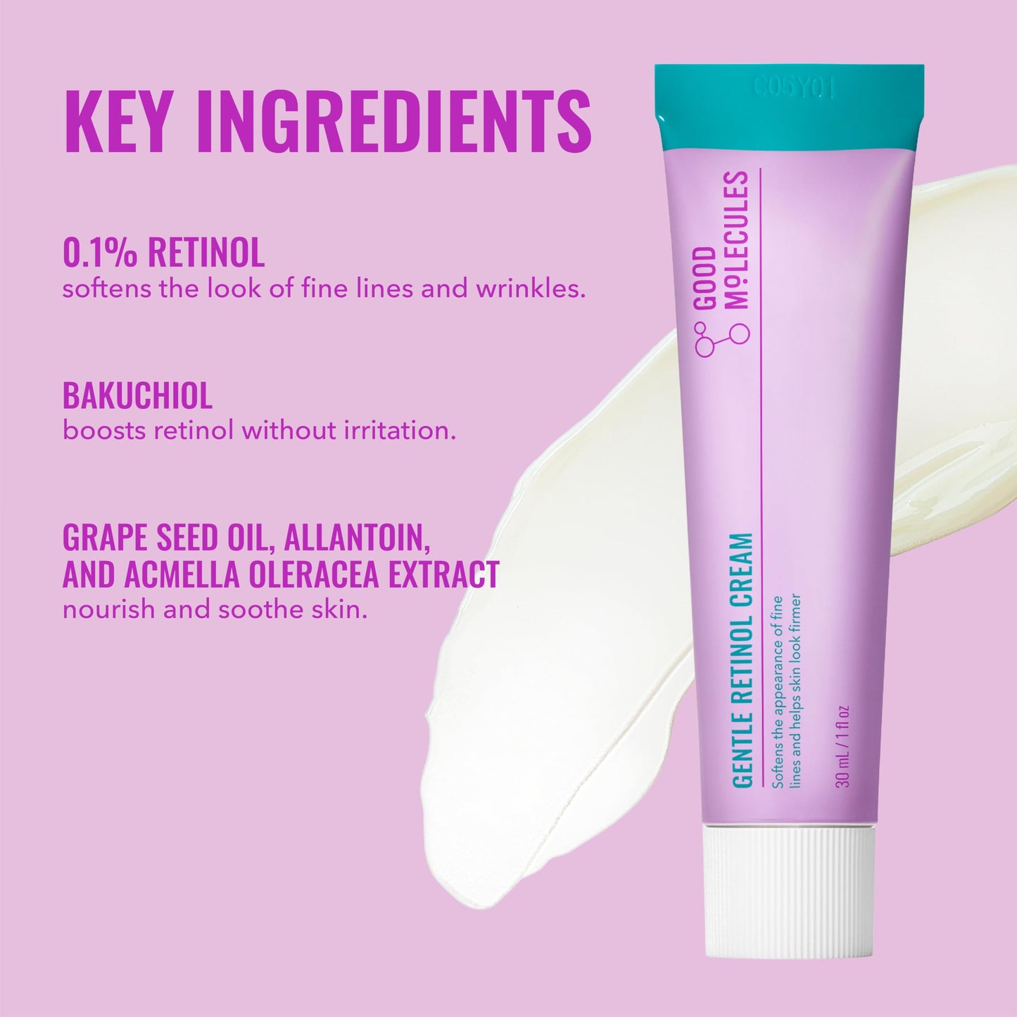 Good Molecules Gentle Retinol Cream - Retinol Night Cream to Minimize Appearance of Fine Lines & Wrinkles, Skin Tightening Recipe with Bakuchiol, Anti-Aging Skin Care For Face