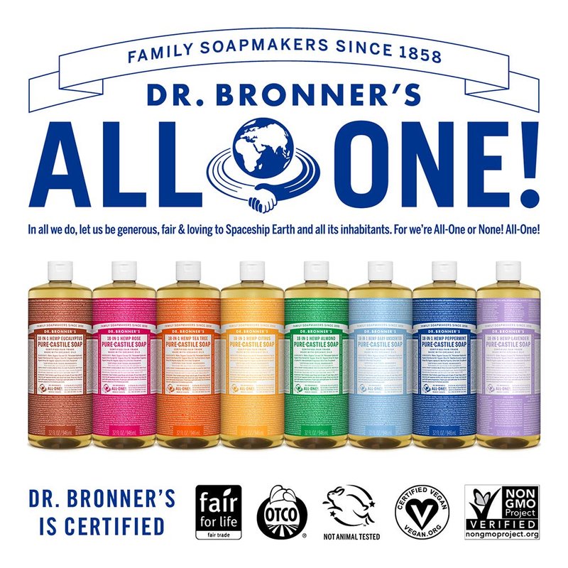 Dr. Bronner's Pure-Castile Liquid Soap - Rose Scent | 32 oz Bottle & 2 oz Travel Size