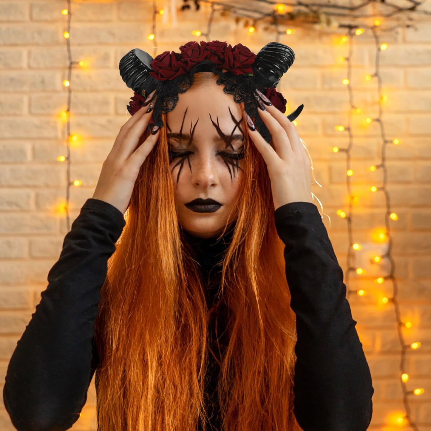 Beaupretty Gothic Restyle Sheep Horn Headband,Devil Floral Hornsn Headpiece Hair Accessories Hair Hoops Headdress for Halloween Cosplay