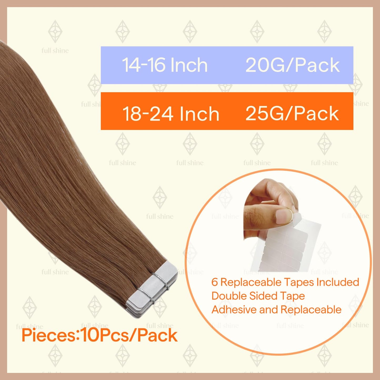 Full Shine Invisible Tape in Hair Extensions Human Hair, Color 330 Copper Rose, Injected Tape in Extensions, 10Grams, 5Pcs, 16 Inch, Virgin Hair, Natural Soft, Bridal Waves