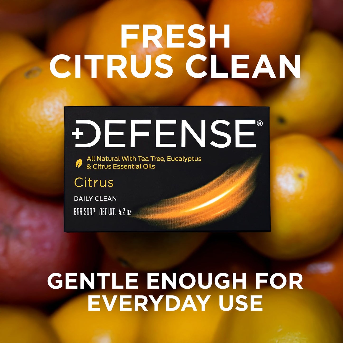 Defense Soap Citrus Bar – All Natural Tea Tree, Eucalyptus & Citrus Essential Oils – Post Workout Hygiene for Athletes, Sports & Active Lifestyles – Washes Away Sweat & Body Odor – 4.2 oz
