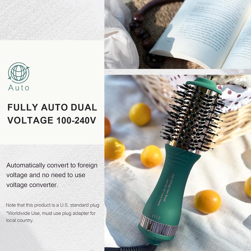 Dual Voltage Travel Hair Dryer Brush - Mini Hot Air Styling Tool, 2-Inch Oval Design | Lightweight & Universal Plug