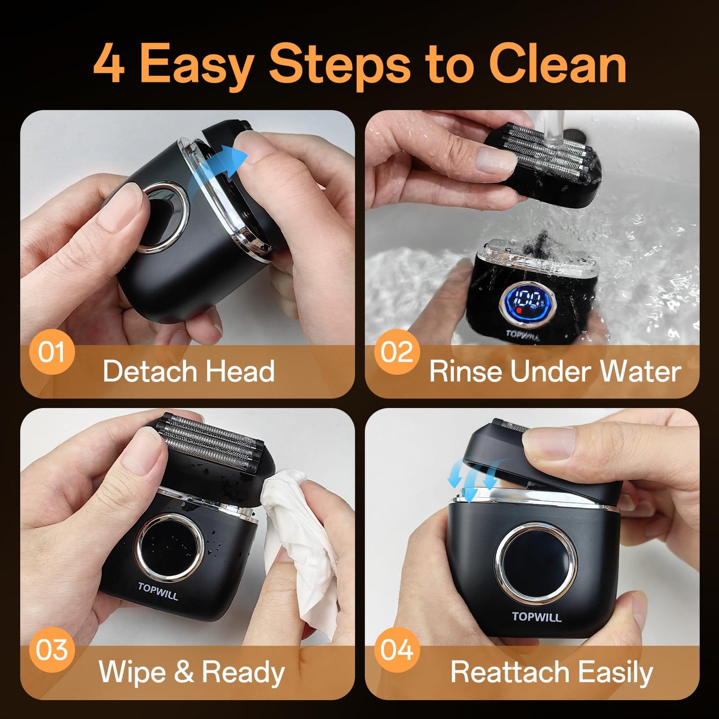 Electric Razor for Travel Men – 5 Blade Portable Foil Shaver with High-Speed Motor for Beard & Mustache Close Shave, Waterproof Wet/Dry Use, Mini Cordless USB-C Rechargeable, Black
