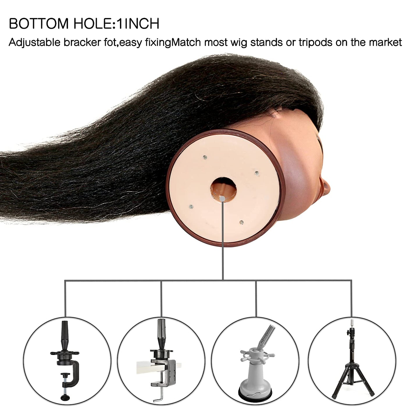 ISHOT Mannequin Head Human Hair,16"100% Real Human Hair,Beauty School Hair Practice Head,Manikin Cosmetology Hairdresser Training Head,Doll Head