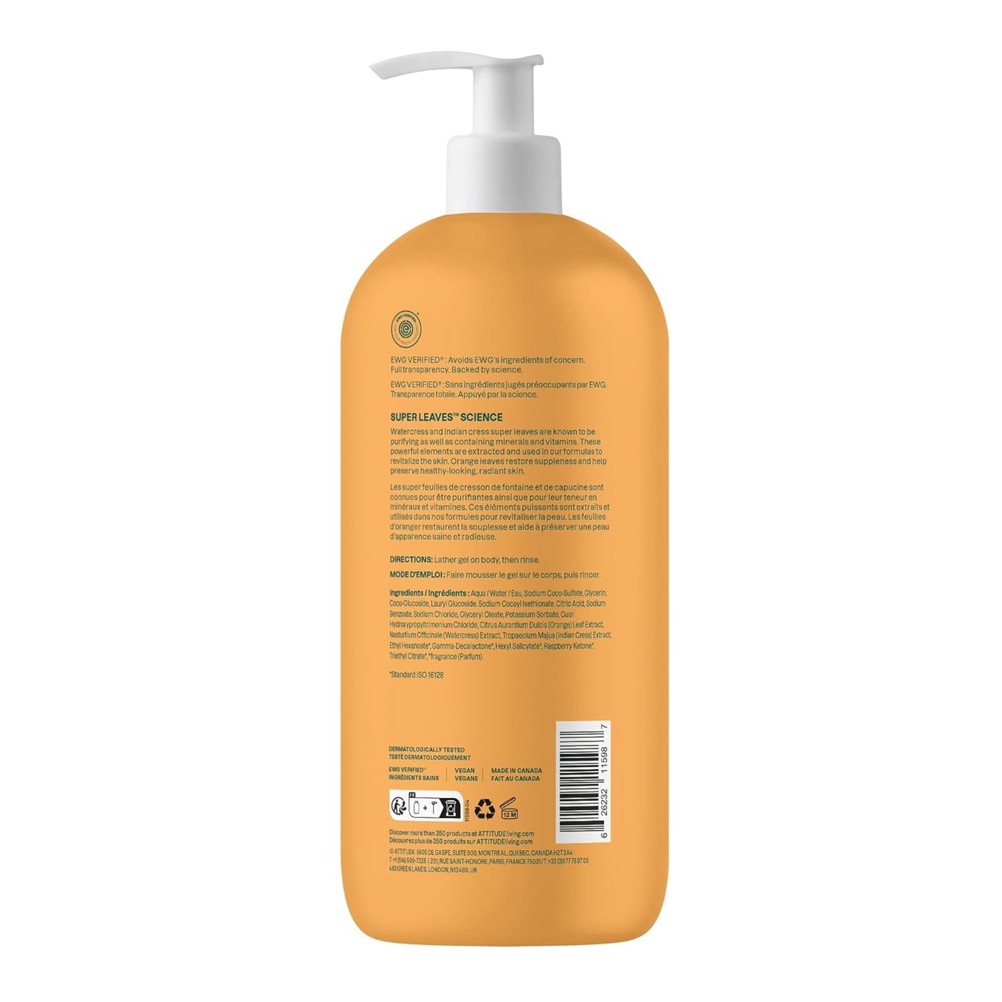 ATTITUDE Body Wash - EWG Verified Vegan Shower Gel | Orange Blossom & Eucalyptus, 32 Fl Oz
