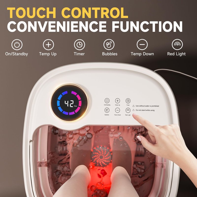 Junatuqiu Foot Spa Bath Massager with Heat Bubble，Heating Foot Soaking Tub for Collapsible Foot Bath Bucket with Bubbles, Remote Control，Red Light, Pumice Stone, and Shiatsu Rollers for Gift