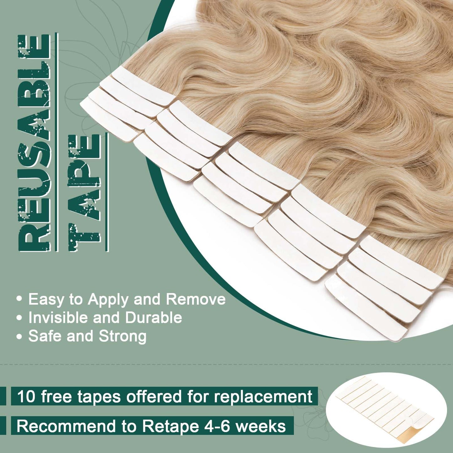 Benehair 20pcs Remy Tape in Hair Extensions Human Hair Ash Blonde&Bleach Blonde Seamless Skin Weft Tape in Real Human Hair Extensions Straight Hair 14 Inch 20g #18P613