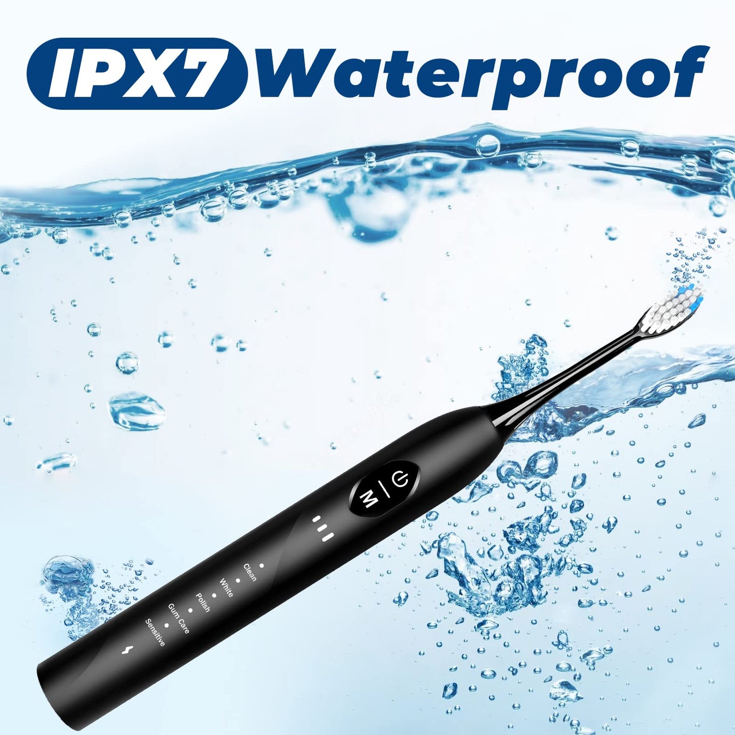 PERBOL Sonic Electric Toothbrush for Adults, Rechargeable with 6 Replacement Brush Heads, 5 Modes and 3 Intensity, with 2-Minute Intelligent Timer and IPX7 Waterproof Technology, in Antique Black