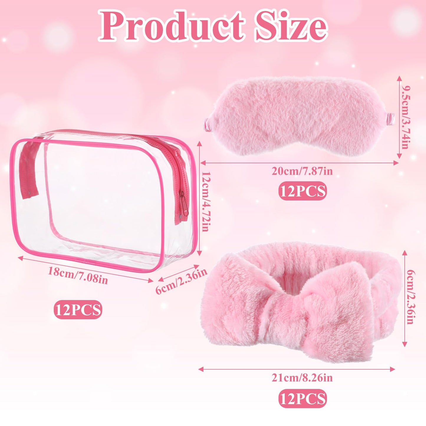 Yuanan 36 Pcs Spa Headband Sleep Eye Mask and Clear Cosmetic Bags, Pink Girls Sleepover Party Supplies for Christmas Spa Bachelorette Birthday Slumber Party