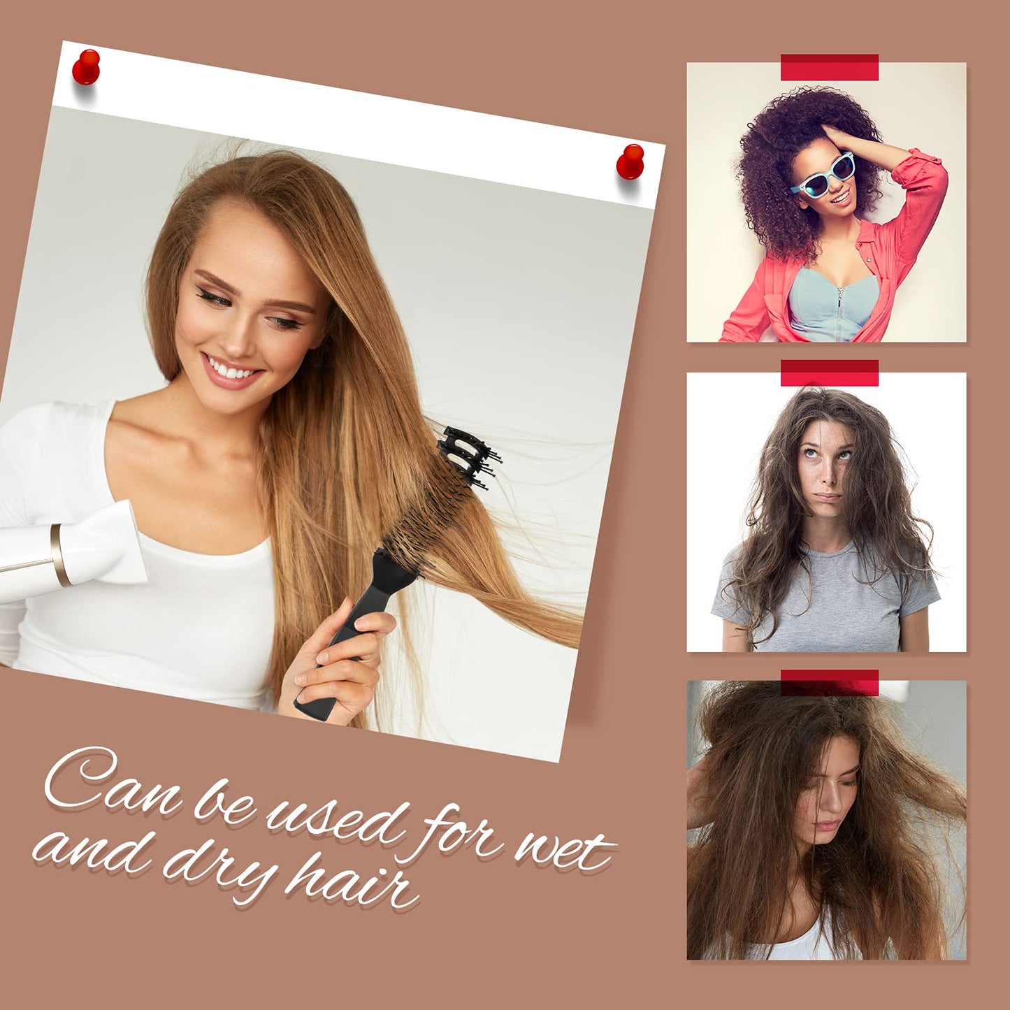 Patelai 3 Pieces Vent Hair Brush for Men Women Black Plastic Styling Hair Brush Anti Static Bristles for Wet Short Curly Straight Hairs Blow, Drying Quickly, Speed Blow Pain-free Detangling Brushes